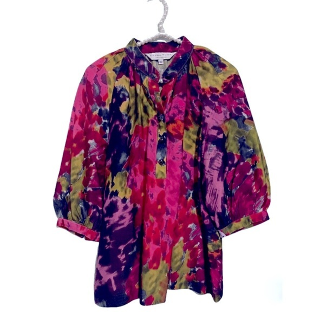 Trina Turk Watercolors Silk Blouse Small